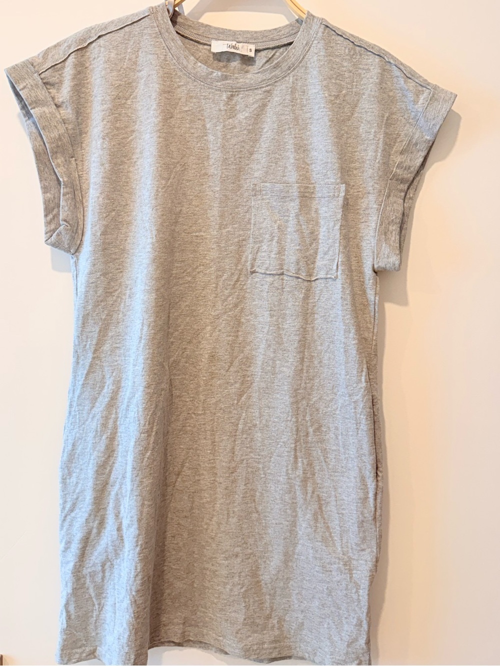 Cute Light Grey Muscle T-shirt dress tunic with pockets small